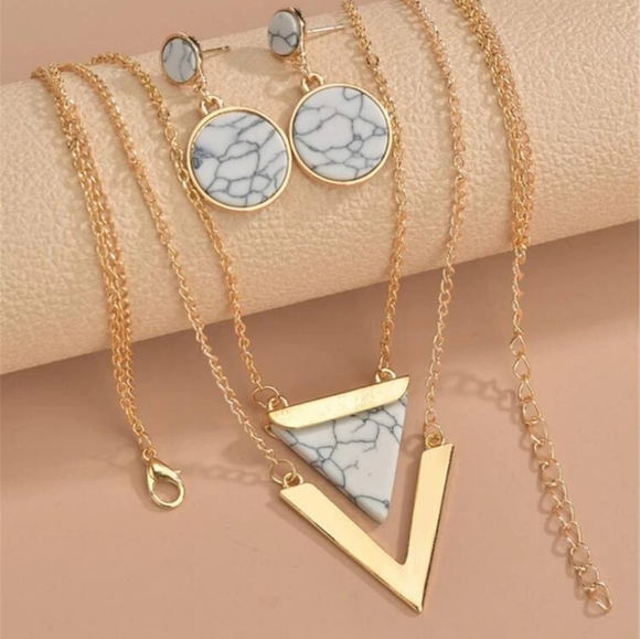 Marble geometric jewelry set - Picture 2 of 2